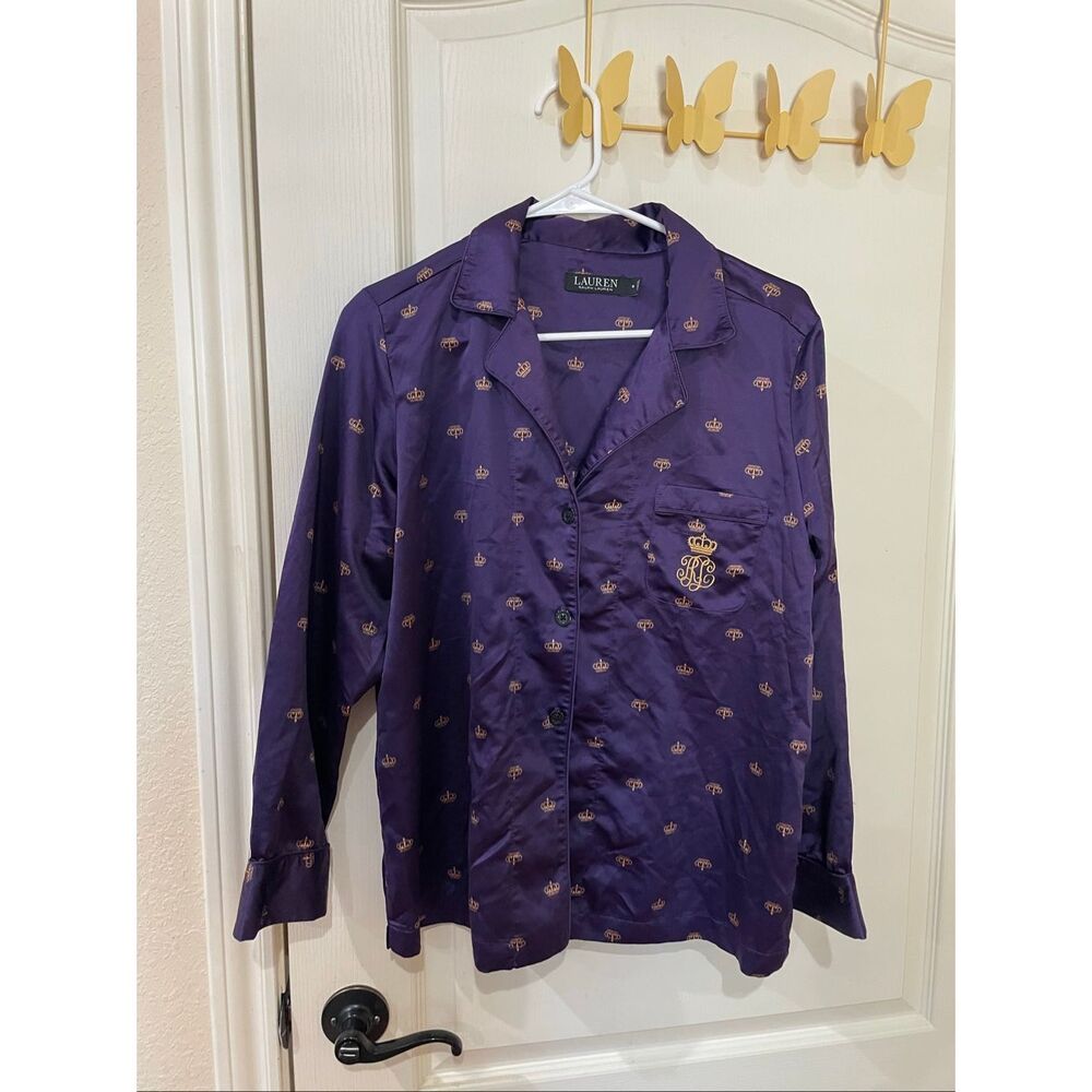 Lauren Ralph Lauren pajama top gold embroidered monogram logo medium